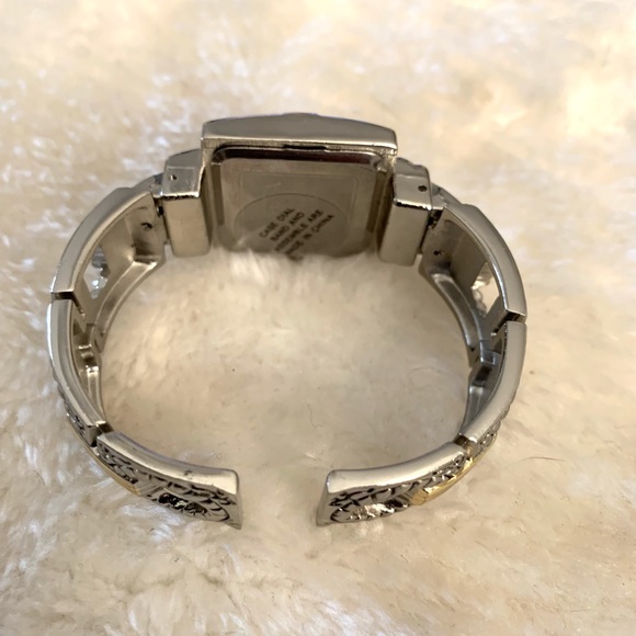 Silver & Gold Cuff Watch Geneva bracelet watch mixed metal - Picture 8 of 11